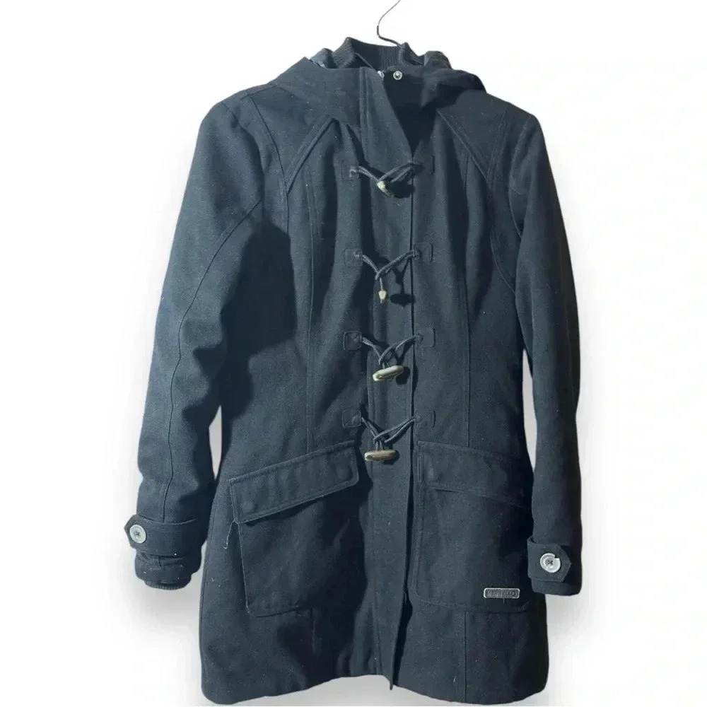 Merrell Women’s Opti-Warm Toggle Closure Black Sm Hooded Mid Length Duffel Coat - Picture 6 of 16